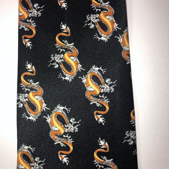 KAILONG black with gold dragon print silk neck tie - Picture 2 of 3
